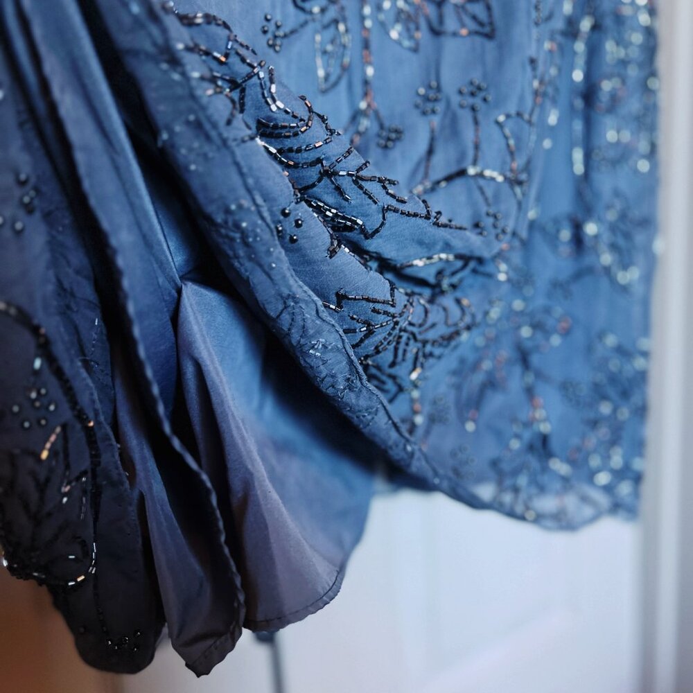 Seam Collection Beaded Navy Blue Chiffon Gown | Vintage Formal Dress | Size 10 - Picture 4 of 6